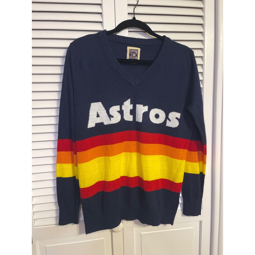 Houston Astros Cooperstown Collection Rainbow Stripe Sweater Size L MLB
